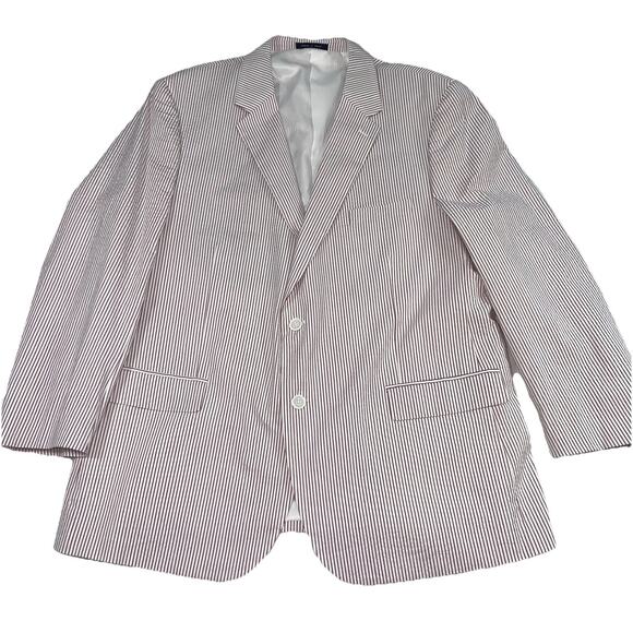 Alan Flusser Blazer Men’s Size 48R Red White Striped Seersucker Preppy Jacket - Picture 1 of 14